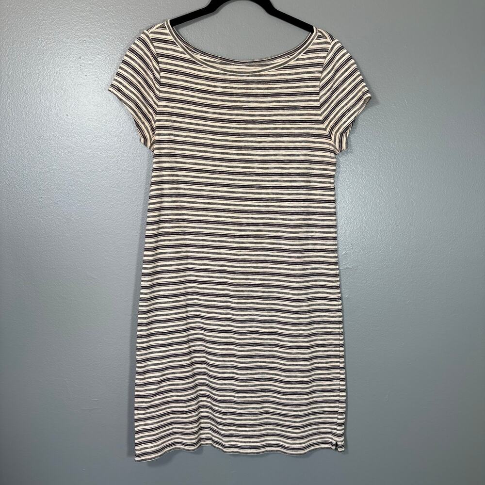 Ann Taylor LOFT Women's Black & Cream Casual Striped T-Shirt Dress - Size Medium